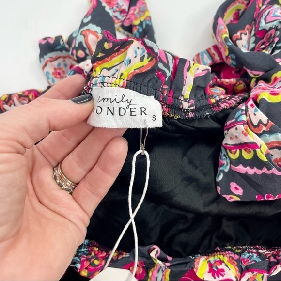 NWT Emily Wonder Black Paisley Ruffle Dress Preppy Maxi‎ Boxy Boho Small - Picture 8 of 14